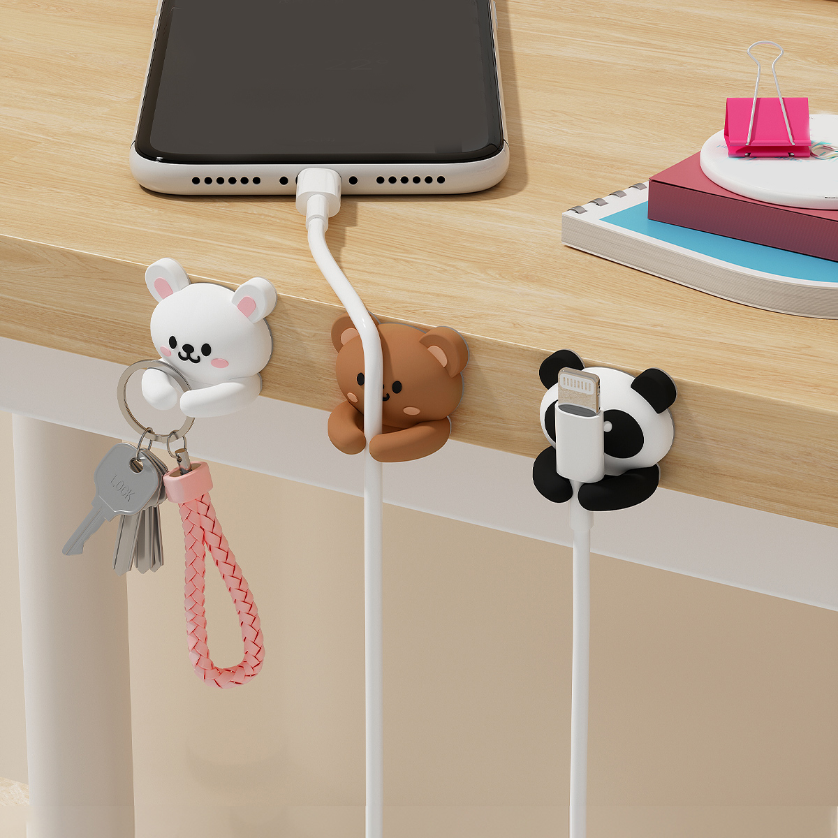 Cable Management Sleeve - 2/3pcs Cute Cartoon Desktop Cable Organizer