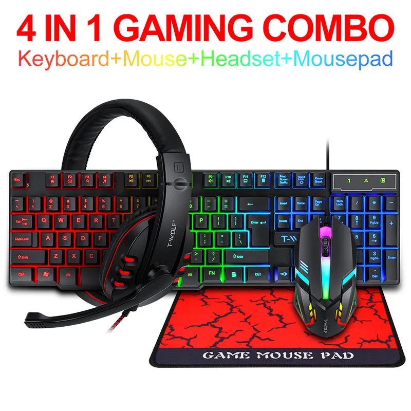 Pc Gaming Earphones - T-WOLF Game Four Piece TF800 Illuminated