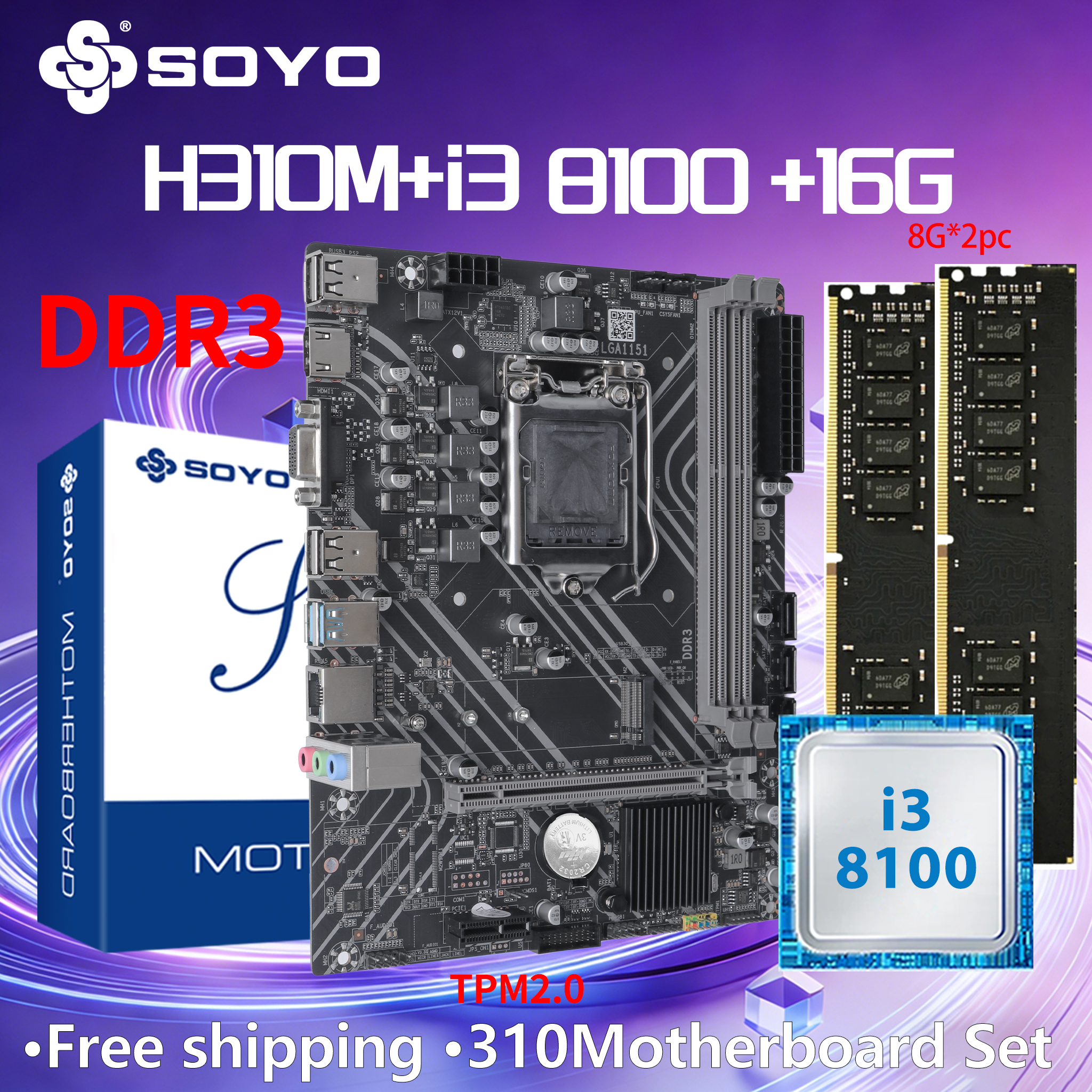 Pc Gaming Xeon - SOYO H310M DDR3 Motherboard i3 8100