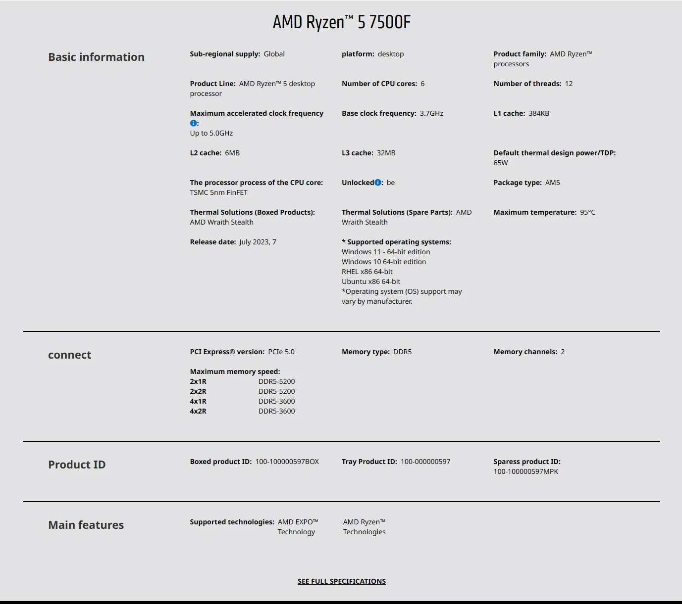 AMD Ryzen 5 7500F 3.7GHz 6-Cor - đánh giá và giá Pc Gaming Ryzen