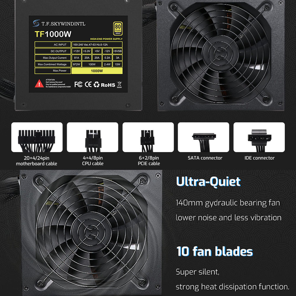 1000W 100-240V ATX Gold Power  - đánh giá và giá Pc Unit For Gaming
